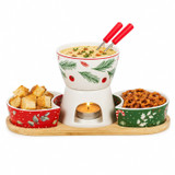 6 Piece Christmas Porcelain Fondue Set with Bamboo Board