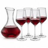 Ribbed Wine Decanter Set with 4 Stemmed Glasses