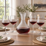 Ribbed Wine Decanter Set with 4 Stemmed Glasses