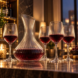 Ribbed Wine Decanter Set with 4 Stemmed Glasses