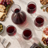 Ribbed Wine Decanter Set with 4 Stemmed Glasses