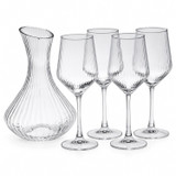 Ribbed Wine Decanter Set with 4 Stemmed Glasses