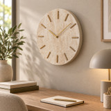 Travertine Effect Wall Clock with Gold Hands