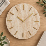 Travertine Effect Wall Clock with Gold Hands