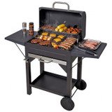 Charcoal BBQ Grill Trolley Matt Black w/ Foldable Shelves