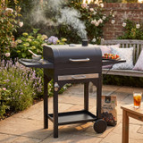 Charcoal BBQ Grill Trolley Matt Black w/ Foldable Shelves