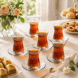 Set of 6 130ml Glass Tea Cup & Saucer Stackable Gift Boxed