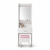 White Dressing Table with Mirror Drawer and Stool