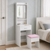 White Dressing Table with Mirror Drawer and Stool
