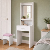 White Dressing Table with Mirror Drawer and Stool