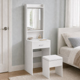 White Dressing Table with Mirror Drawer and Stool