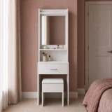 White Dressing Table with Mirror Drawer and Stool