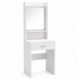 White Dressing Table with Mirror Drawer and Stool