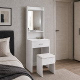 White Dressing Table with Mirror Drawer and Stool