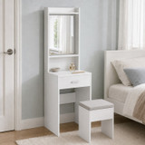 White Dressing Table with Mirror Drawer and Stool