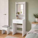 White Dressing Table with Mirror Drawer and Stool