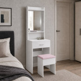 White Dressing Table with Mirror Drawer and Stool