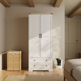 2 Door 2 Drawer Panelled Wardrobe with Oak Top
