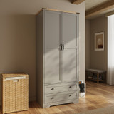 2 Door 2 Drawer Panelled Wardrobe with Oak Top