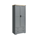 2 Door 2 Drawer Panelled Wardrobe with Oak Top