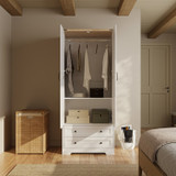 HARROGATE 180cm 2 Door 2 Drawer Panelled Wardrobe w/ Oak Top