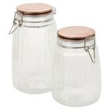 Set of 2 Hermetic Glass Spotted Jar with Copper Colour Lid
