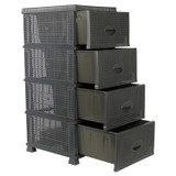 4 Drawer Rattan Effect Plastic Storage Tower