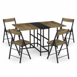 Folding Dining Table and 4 Chairs Set with Drop Leaf Design