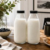 1L Vintage Glass Milk Bottle with Matt Black Lid