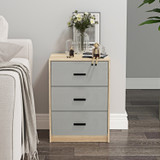 3 Drawer Bedside Cabinets Set of 2 Wood Effect