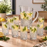 1.44l Diamond Pattern Jug and Highball Glasses Set
