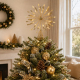 Gold LED Christmas Tree Topper Battery Powered Warm White