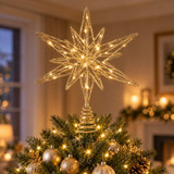 Gold LED Christmas Tree Topper Battery Powered Warm White