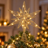 Gold LED Christmas Tree Topper Battery Powered Warm White