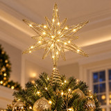 Gold LED Christmas Tree Topper Battery Powered Warm White