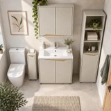 4 Piece Bathroom Cabinet Set Wall Under Sink Tall Storage