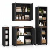 4 Piece Bathroom Cabinet Set Wall Under Sink Tall Storage