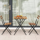 Slatted Bistro Folding Table & Chair Garden 3-Piece Set