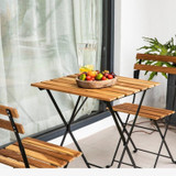 Slatted Bistro Folding Table & Chair Garden 3-Piece Set