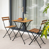 Slatted Bistro Folding Table & Chair Garden 3-Piece Set