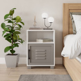 Industrial Wooden Bedside Cabinet with Metal-Door