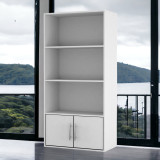 White 4-Tier Bookcase with 2 Doors - Metal Handles