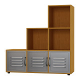 6-Cube Step Shelving Unit With Metal Doors