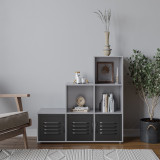 6-Cube Step Shelving Unit With Metal Doors