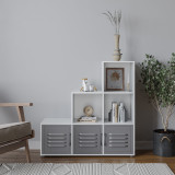 6-Cube Step Shelving Unit With Metal Doors