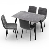 5-Piece Dining Set - 120 cm Rectangular Sintered Stone Table and 4 Velvet Chairs