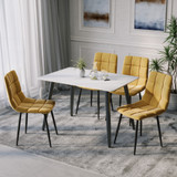 5-Piece Dining Set - 120cm Rectangular Sintered Stone Table and 4 Velvet Chairs with Metal Legs