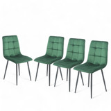 5-Piece Dining Set - 80cm Square Sintered Stone Table and 4 Velvet Chairs with Metal Legs