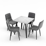 5-Piece Dining Set - 80cm Square Sintered Stone Table and 4 Velvet Chairs with Metal Legs