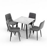 5-Piece Dining Set - 80cm Square Sintered Stone Table and 4 Velvet Chairs with Metal Legs